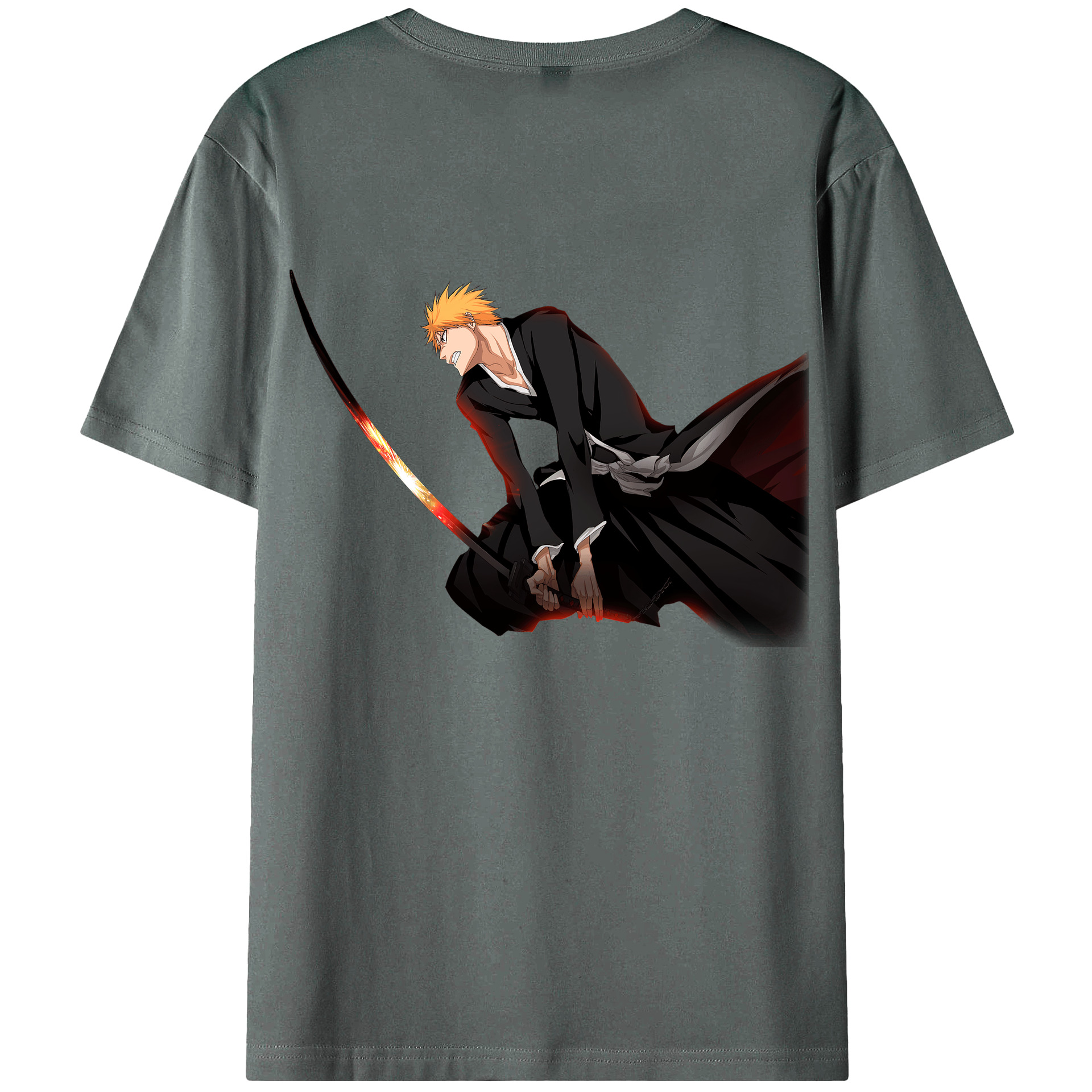 （画像用） ブリーチ 黒崎一護（くろさき いちご）BLEACH Kurosaki Ichigo 綿100％ メンズ半袖Tシャツ（バックプリント） 通気性